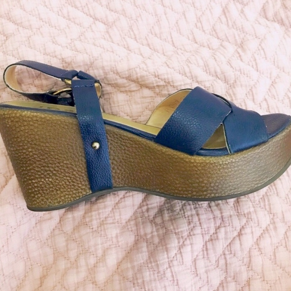 Josh ♥️ Blue Gold Mid Wedge Sandal: Sz 5.5